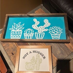 Teal and White Succulent Wall Art